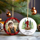 Rustic Baby's First Christmas Foto Keramik Ornament