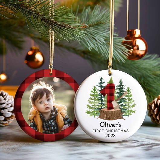 Rustic Baby's First Christmas Foto Keramik Ornament