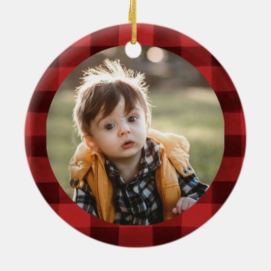 Rustic Baby's First Christmas Foto Keramik Ornament (Hinten)