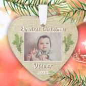 Rustic Baby's First Christmas Foto Ornament