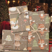 Rustic Baby's First Christmas Fox Owl & Moose Geschenkpapier Set