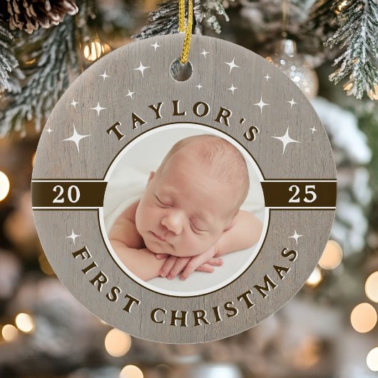 Rustic Baby's First Christmas Photo Ornament