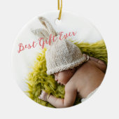 Rustic Baby's Meilenstein 1. Weihnachtsfest Foto Keramik Ornament (Vorne)