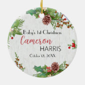 Rustic Baby's Meilenstein 1. Weihnachtsfest Foto Keramik Ornament (Hinten)