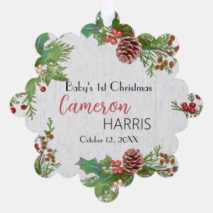 Rustic Baby's Meilenstein 1. Weihnachtsfest Foto Ornament Karte