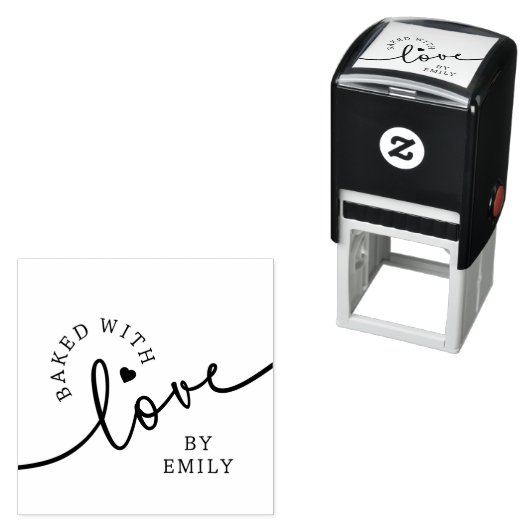 Rustic Baked with Love Script Heart Handmade Permastempel (Beispiel)