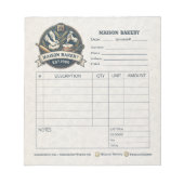 Rustic Bakery Shop Invoice Sale Order Form Receipt Notizblock (Vorderseite)