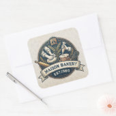 Rustic Bakery Store Pastry Dessert Sweet Cake Shop Quadratischer Aufkleber (Umschlag)