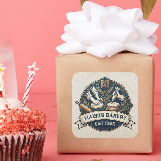 Rustic Bakery Store Pastry Dessert Sweet Cake Shop Quadratischer Aufkleber (Party)