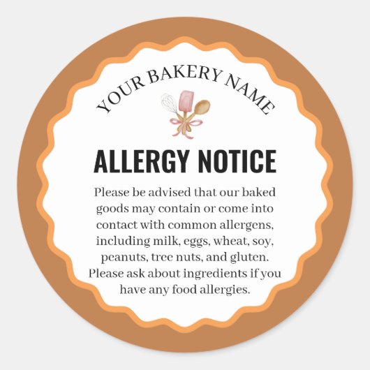 Rustic Baking Utensils Allergy Notice Label Runder Aufkleber (Vorderseite)