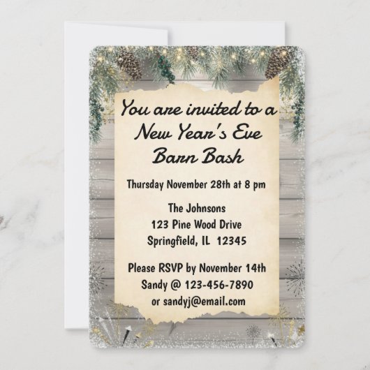 Rustic Barn Bash New Year’s Eve Party Einladung (Vorderseite)
