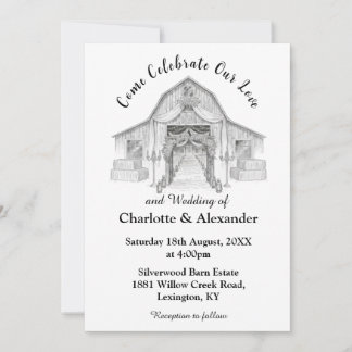 Rustic Barn Black and White Wedding Invitation Einladung