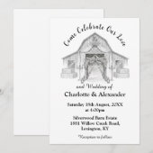 Rustic Barn Black and White Wedding Invitation Einladung (Vorne/Hinten)