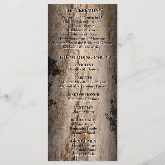 Rustic Barn Board Deer & Tree Wedding Programm (Rückseite)