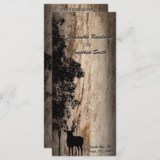 Rustic Barn Board Deer & Tree Wedding Programm (Vorne/Hinten)