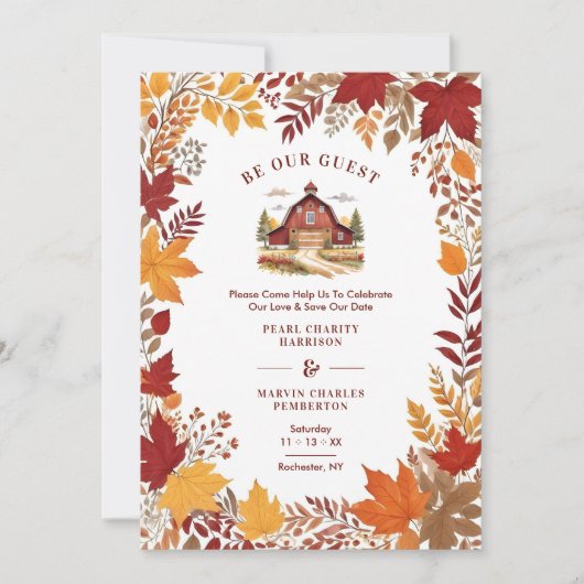 Rustic Barn Botanical Fall Leaves & Branches Frame Save The Date (Vorderseite)