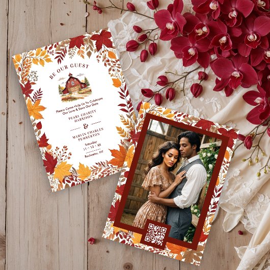 Rustic Barn Botanical Fall Leaves & Branches Frame Save The Date