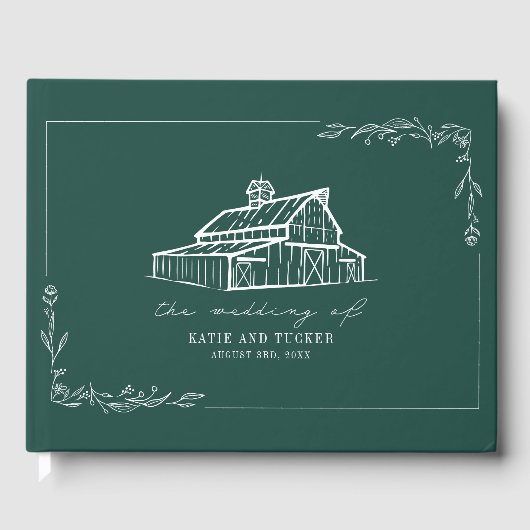 Rustic Barn Emerald Green Farm Wedding Guest Book Gästebuch (Vorderseite)