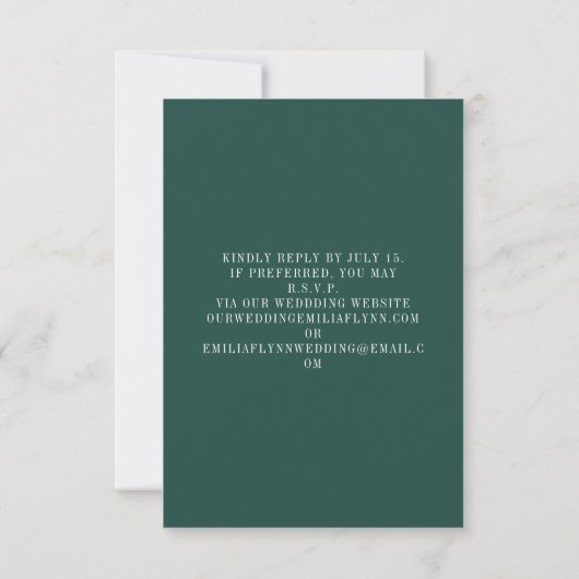 Rustic Barn Emerald Green QR Code Wedding RSVP Karte (Rückseite)