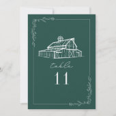 Rustic Barn Emerald Green Wedding Tischnummer (Vorderseite)