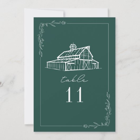 Rustic Barn Emerald Green Wedding Tischnummer (Rückseite)