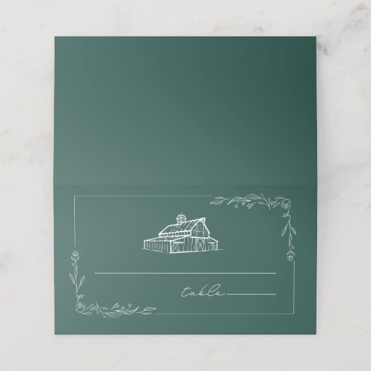 Rustic Barn Emerald Wedding Platzkarte (Außenseite Aufgefaltet)