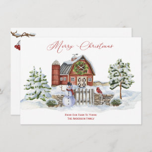 Rustic Barn Farm Weihnachtsbaumen Snowman Feiertagskarte