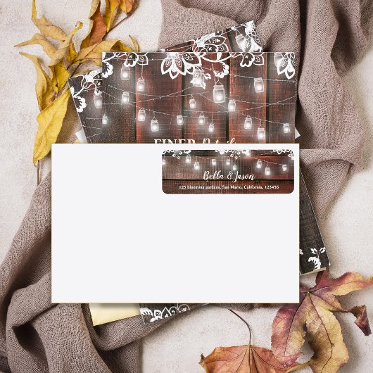 Rustic Barn Lace Wood String Light Wedding Address