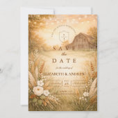 Rustic Barn Meadow String Lights Wedding Save The Date (Vorderseite)