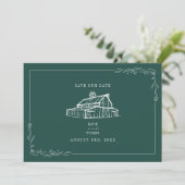Rustic Barn Wedding Emerald Green Save the Date (Stehend Vorderseite)