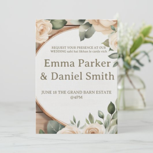 Rustic Barn Wedding Invitation with String Lights Einladung (Stehend Vorderseite)