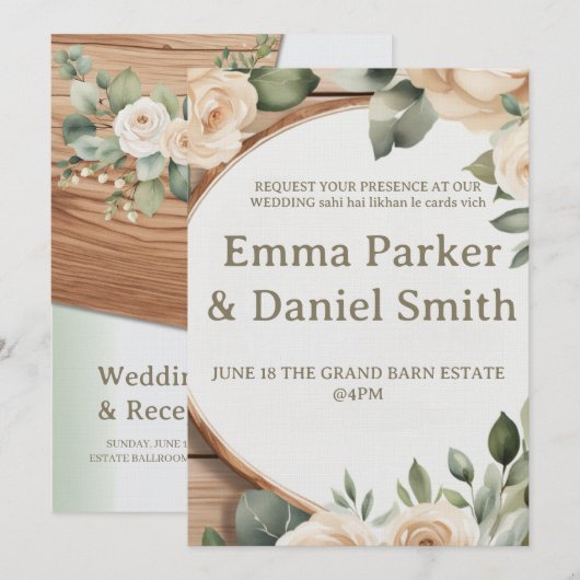 Rustic Barn Wedding Invitation with String Lights  Einladung (Vorne/Hinten)