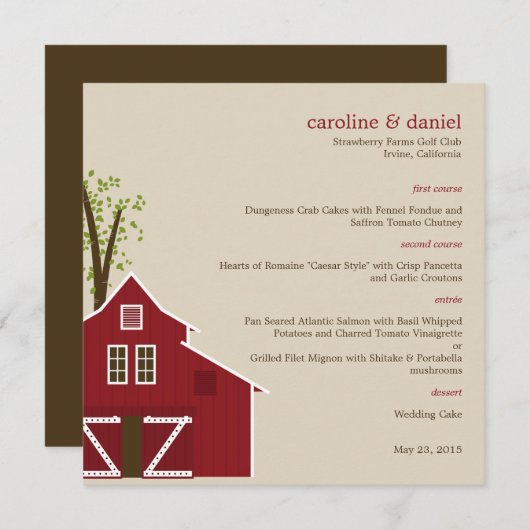 Rustic Barn Wedding Menu Card Menükarte (Vorne/Hinten)