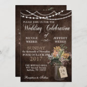 Rustic Barn Wedding String Lights Mason Jar Einladung (Vorne/Hinten)