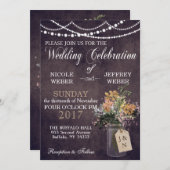 Rustic Barn Wedding String Lights Mason Jar Einladung (Vorne/Hinten)