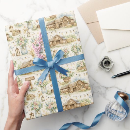 Rustic Barn Wedding Watercolor Pattern Geschenkpapier (Schenken)