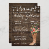 Rustic Barn Wedding Wood Cowboy Boots Einladung (Vorne/Hinten)