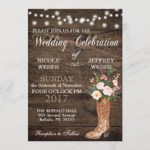 Rustic Barn Wedding Wood Cowboy Boots Einladung