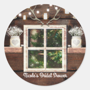 Rustic Barn Window Tree & Mason Jar Country Gefall Runder Aufkleber