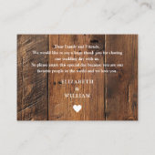 Rustic Barn Wood Boho Wedding Vielen Dank Platzkarte (Rückseite)