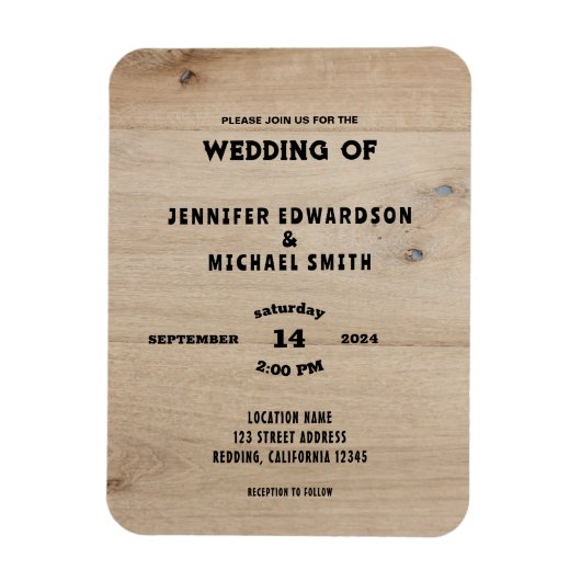 Rustic barn wood country wedding invitation magnet (Vertikal)