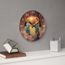 Rustic barn wood custom family foto große wanduhr