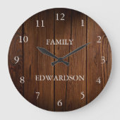 Rustic barn wood family name farmhouse große wanduhr (Vorderseite)