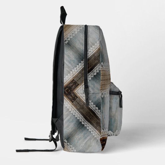 Rustic Barn Wood Lace Boho Chic Office Workspace Bedruckter Rucksack (Links)