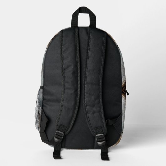 Rustic Barn Wood Lace Boho Chic Office Workspace Bedruckter Rucksack (Rückseite)