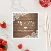 Rustic Barn Wood Lace Mr. und Mrs. Wedding Serviette (Beispiel)