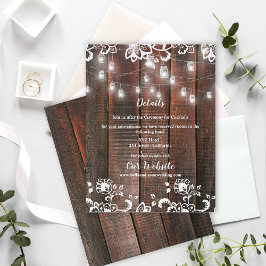 Rustic Barn Wood Lace String Lights Wedding Detail Begleitkarte