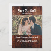 Rustic barn wood photo country save the date einladung (Vorderseite)