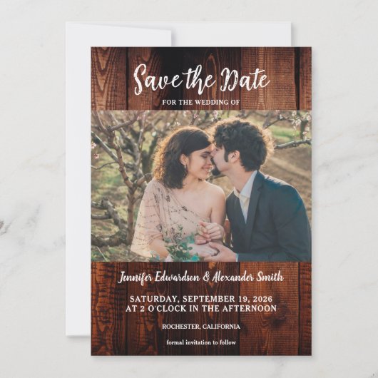 Rustic barn wood photo country save the date einladung (Vorderseite)