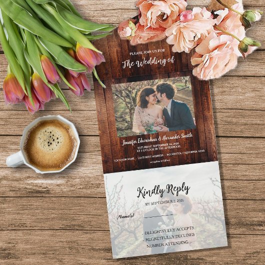 Rustic barn wood photo country Wedding All In One Einladung